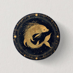 Badge Rond 2,50 Cm Illustration du zodiaque Poisson en or