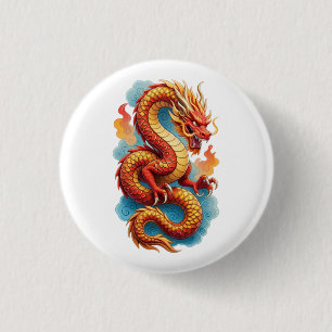 Badge Rond 2,50 Cm Illustration Fiery Dragon Rouge Chinois