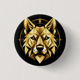 Badge Rond 2,50 Cm Illustration géométrique de loup doré