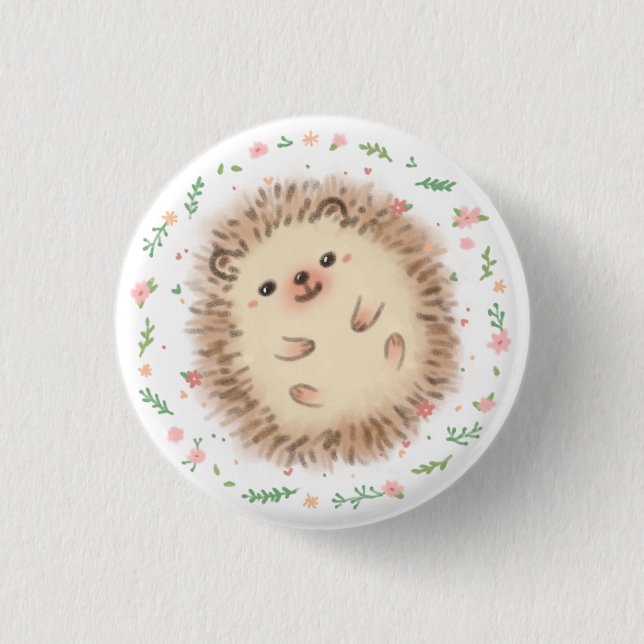 Badge Rond 2,50 Cm Illustration Hérisson & Fleurs (Devant)
