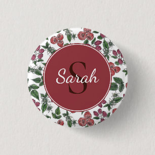 Badge Rond 2,50 Cm Illustration personnalisée de feuilles de frambois