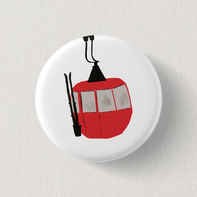 Badge Rond 2,50 Cm Illustration Red Retro Ski Lift (Devant)