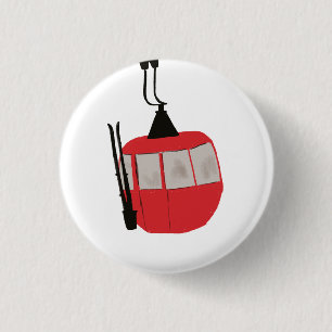 Badge Rond 2,50 Cm Illustration Red Retro Ski Lift