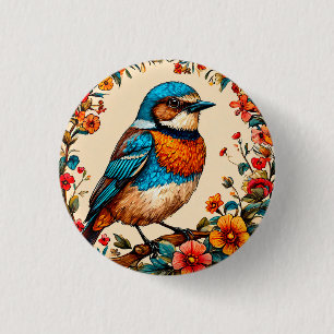 Badge Rond 2,50 Cm Illustration vibrante et colorée d'un oiseau