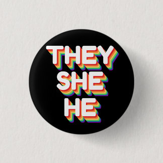 Badge Rond 2,50 Cm Ils/Elle/Il Pronononounes Rainbow 3D Retro