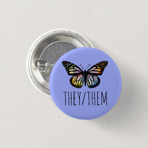 Badge Rond 2,50 Cm ILS/EUX Pronononouns Aquarelle Papillon