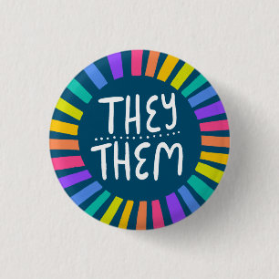 Badge Rond 2,50 Cm ILS / EUX Pronononouns Rainbow Handlettered Pride
