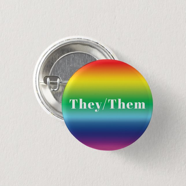 Badge Rond 2,50 Cm Ils, Eux, Pronouns Lgbtq Lgbt Pride Arc En Ciel (Devant & derrière)