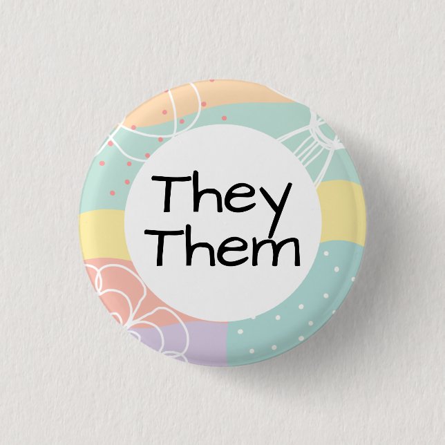Badge Rond 2,50 Cm Ils Prononounes dans Pastel Doodle Circle (Devant)