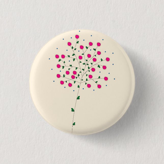 Badge Rond 2,50 Cm Ilustração Moderna e Radiante com Flores Rosa (Devant)