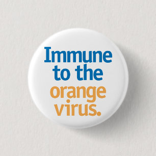 Badge Rond 2,50 Cm Immune au virus orange.
