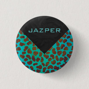 Badge Rond 2,50 Cm Impression Brown et Turquoise dalmate
