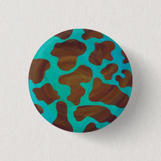 Badge Rond 2,50 Cm Impression Brown et Turquoise de vache (Devant)