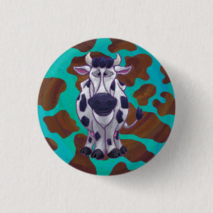 Badge Rond 2,50 Cm Impression Brown et Turquoise de vache