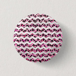 Badge Rond 2,50 Cm Impression léopard noir et rose chaud