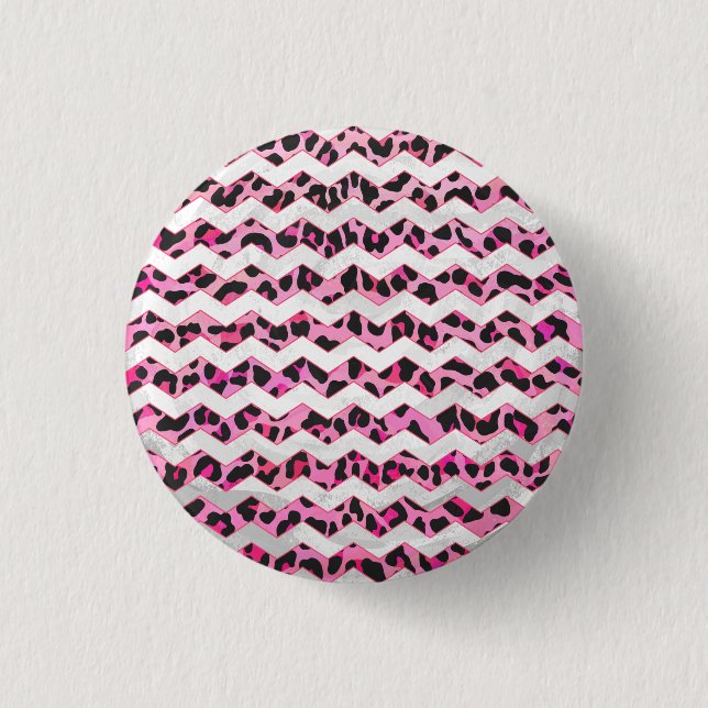 Badge Rond 2,50 Cm Impression léopard noir et rose chaud (Devant)
