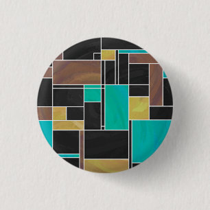 Badge Rond 2,50 Cm Impression noire Brown Turquoise Mondrian