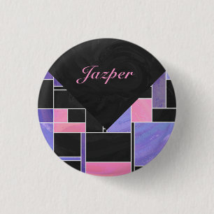 Badge Rond 2,50 Cm Impression noire violet mondriaque