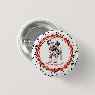 Badge Rond 2,50 Cm Imprimé Dalmatien Anniversaire Fête Noir et Blan