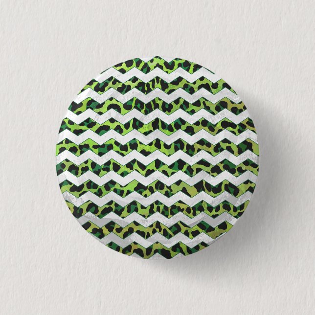 Badge Rond 2,50 Cm Imprimé léopard chevron noir et vert (Devant)