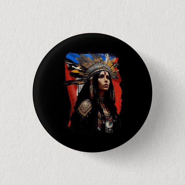 Badge Rond 2,50 Cm Indigène Taino femme Porto-Rico Drapeau Caraïbes (Devant)