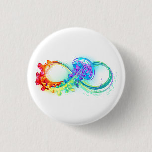 Badge Rond 2,50 Cm Infinity avec Rainbow Jellyfish