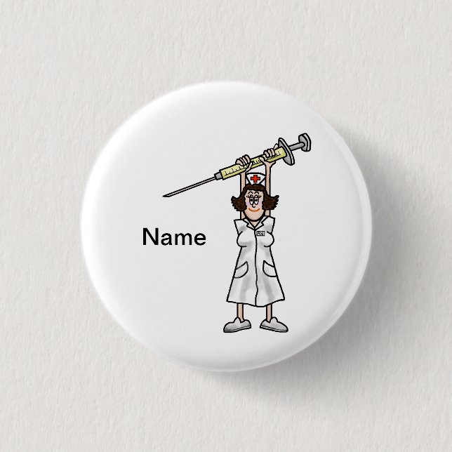 Badge Rond 2,50 Cm Infirmière de bande dessinée tenant la seringue (Devant)