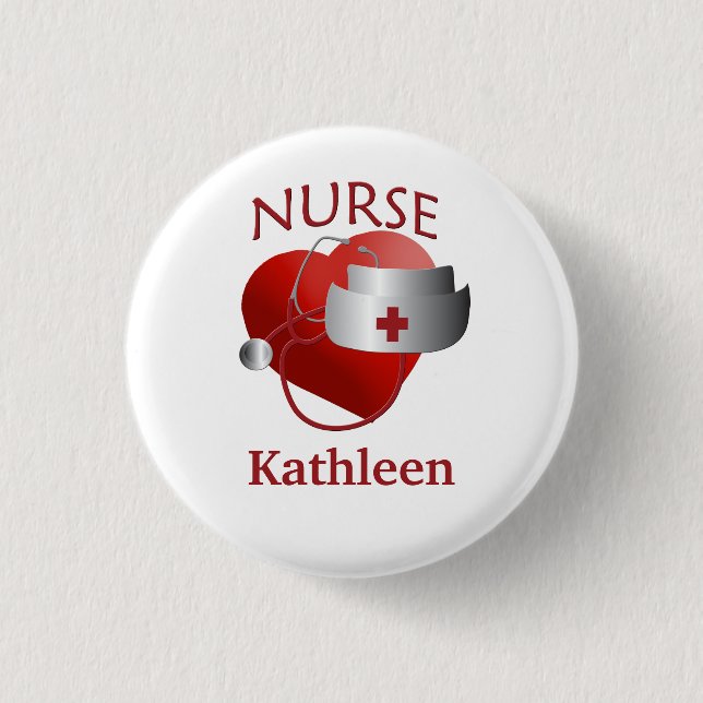 Badge Rond 2,50 Cm Infirmière Nom RN Bouton Coeur rond (Devant)