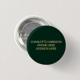 Badge Rond 2,50 Cm Informations de contact sur le nom d'or vert perso