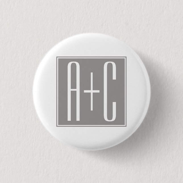 Badge Rond 2,50 Cm Initiales de couples modifiables | Blanc & Gris (Devant)