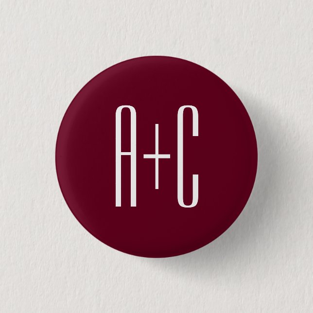 Badge Rond 2,50 Cm Initiales de couples simples | Blanc et bordeaux (Devant)