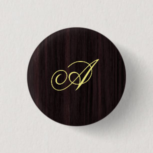 Badge Rond 2,50 Cm Initiales manuscrites en bois Motif