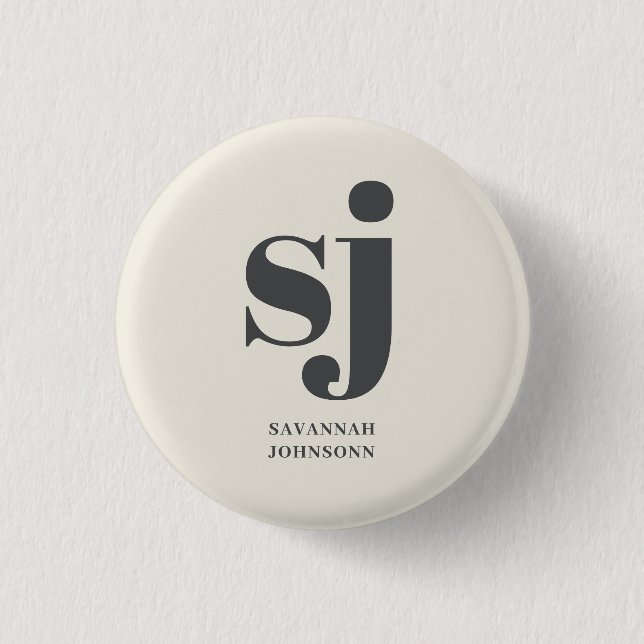Badge Rond 2,50 Cm Initiales monogramme crème (Devant)