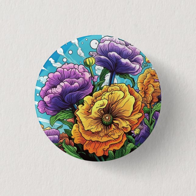 Badge Rond 2,50 Cm Insigne de fleur gras, épingle, bouton (Devant)