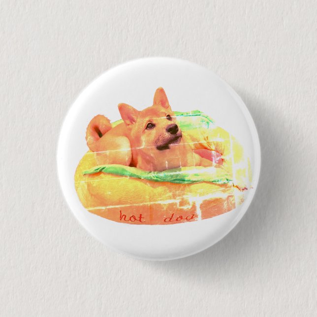 Badge Rond 2,50 Cm Insigne de Shiba de hot-dog (Devant)