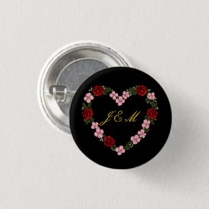 Badge Rond 2,50 Cm Insigne noir avec un cœur rose et rouge