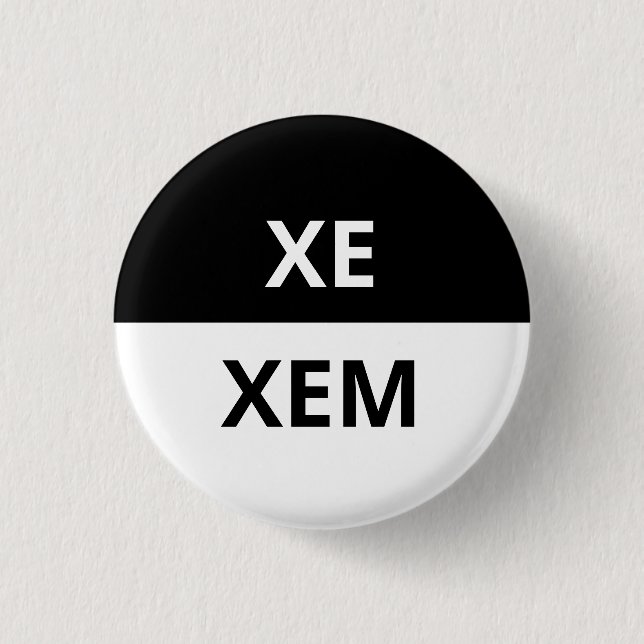 Badge Rond 2,50 Cm Insigne noir et blanc Xe/Xem Pronoun (Devant)