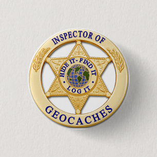 Badge Rond 2,50 Cm Inspecteur de Geocache - peau, découverte, insigne