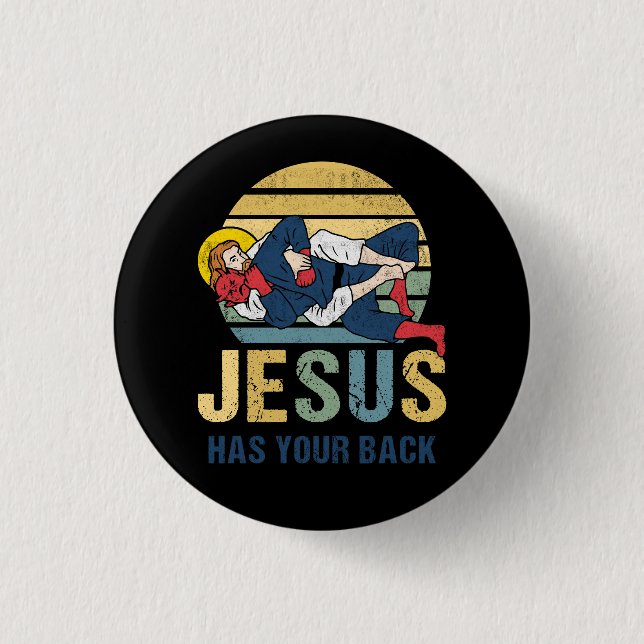 Badge Rond 2,50 Cm Inspiration Jésus a votre dos Jiu Jitsu Retro (Devant)