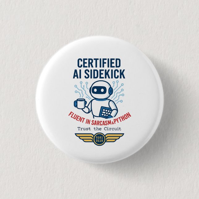 Badge Rond 2,50 Cm Intelligence Artificielle Sidekick Drôle Design (Devant)