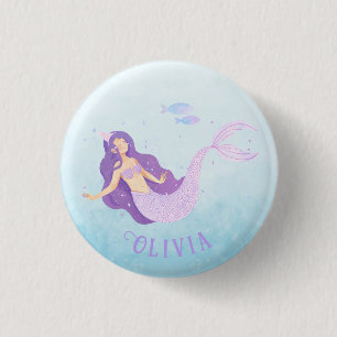 Badge Rond 2,50 Cm Invitation d'anniversaire de fille mignonne Sirène
