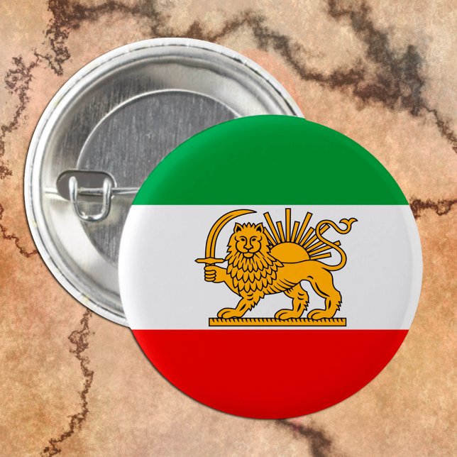 Badge Rond 2,50 Cm Iran, drapeau perse avec Lion, Shah d'Iran (Créateur téléchargé)