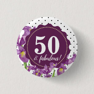 Badge Rond 2,50 Cm Iris pourpre aquarelle botanique fleurs à pois