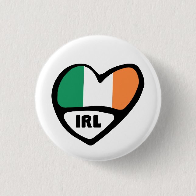 Badge Rond 2,50 Cm Irlande Pays Code Drapeau Cardiaque Insigne, IRL (Devant)