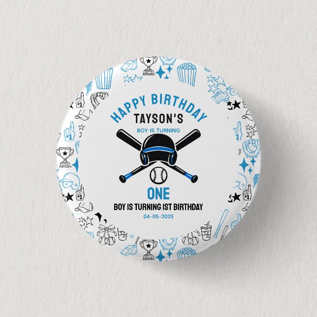 Badge Rond 2,50 Cm It’s Game Time Baseball 1st Birthday – Fun Kids  (Devant)