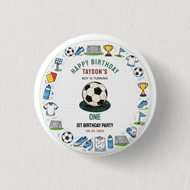 Badge Rond 2,50 Cm It’s Game Time football 1st Birthday – Fun Kids  (Devant)