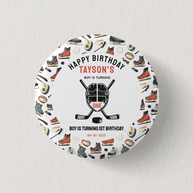 Badge Rond 2,50 Cm It’s Game Time Hockey 1st Birthday Party (Devant)