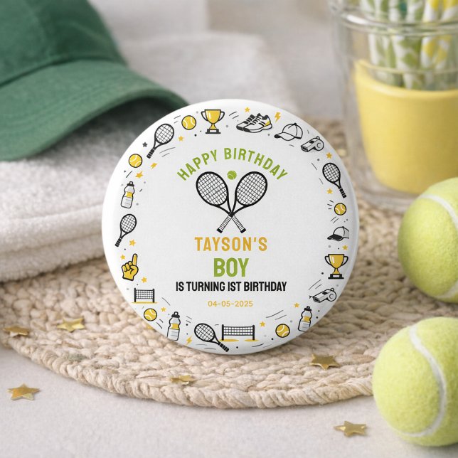 Badge Rond 2,50 Cm It’s Game Time Tennis 1st Birthday – Fun Kids  (It’s Game Time Tennis 1st Birthday – Fun Kids Button
)