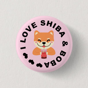 Badge Rond 2,50 Cm J'ADORE SHIBA & BOBA - Adorable Shiba Inu et thé B
