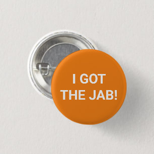 Badge Rond 2,50 Cm J'ai le bouton Jab orange blanc Vacciné